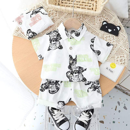 Lapel Short Sleeve Short Set- Bear-Lightweight Children' Lapel Short Sleeve Short Set- Bear-Lightweight Children's Clothing J&E Discount Store 