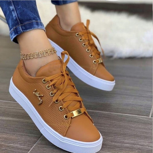 Women Flat Sneakers Breathable Lace- Women Flat Sneakers Breathable Lace-up Shoes For Girls J&E Discount Store 