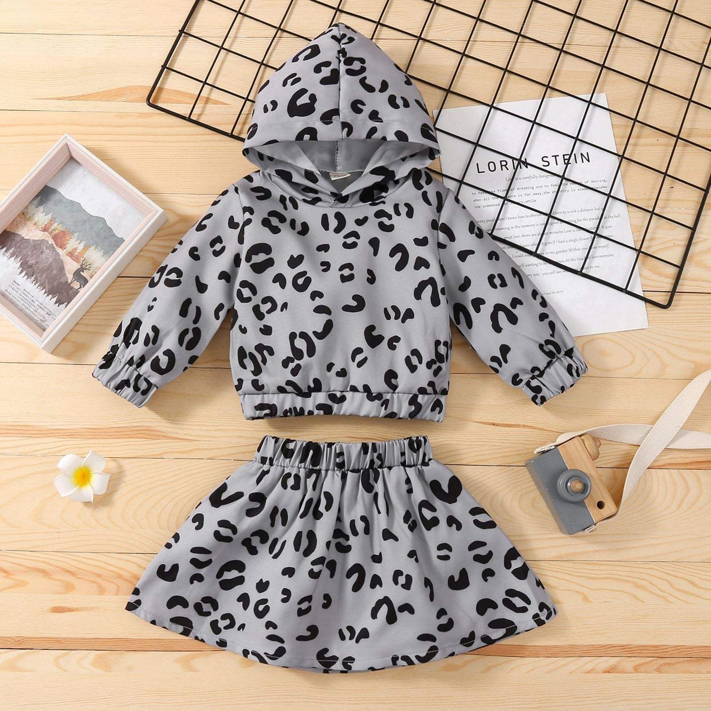 Cheetah Skirt Set With Long Sleeve Pullover W/Hood - J&E Discount Store