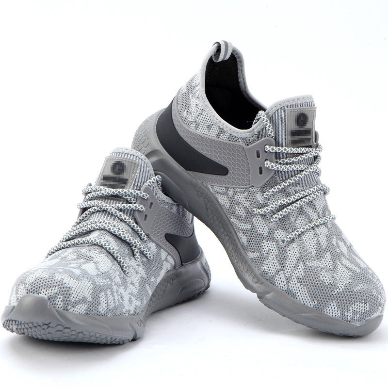 White Low-top Breathable Flying Woven Safety Shoes