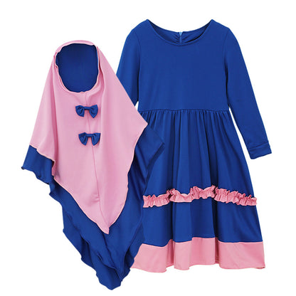 Long-Sleeved One-Piece Dress, Two-Piece Turban, Children's Clothing