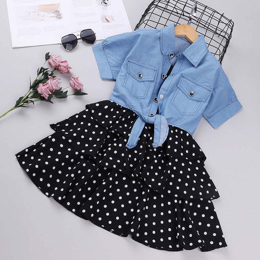 style Sort-Sleeved Denim Jacket Western Style Polka Dot Suspender Skirt New style Sort-Sleeved Denim Jacket Western Style Polka Dot Suspender  J&E Discount Store 