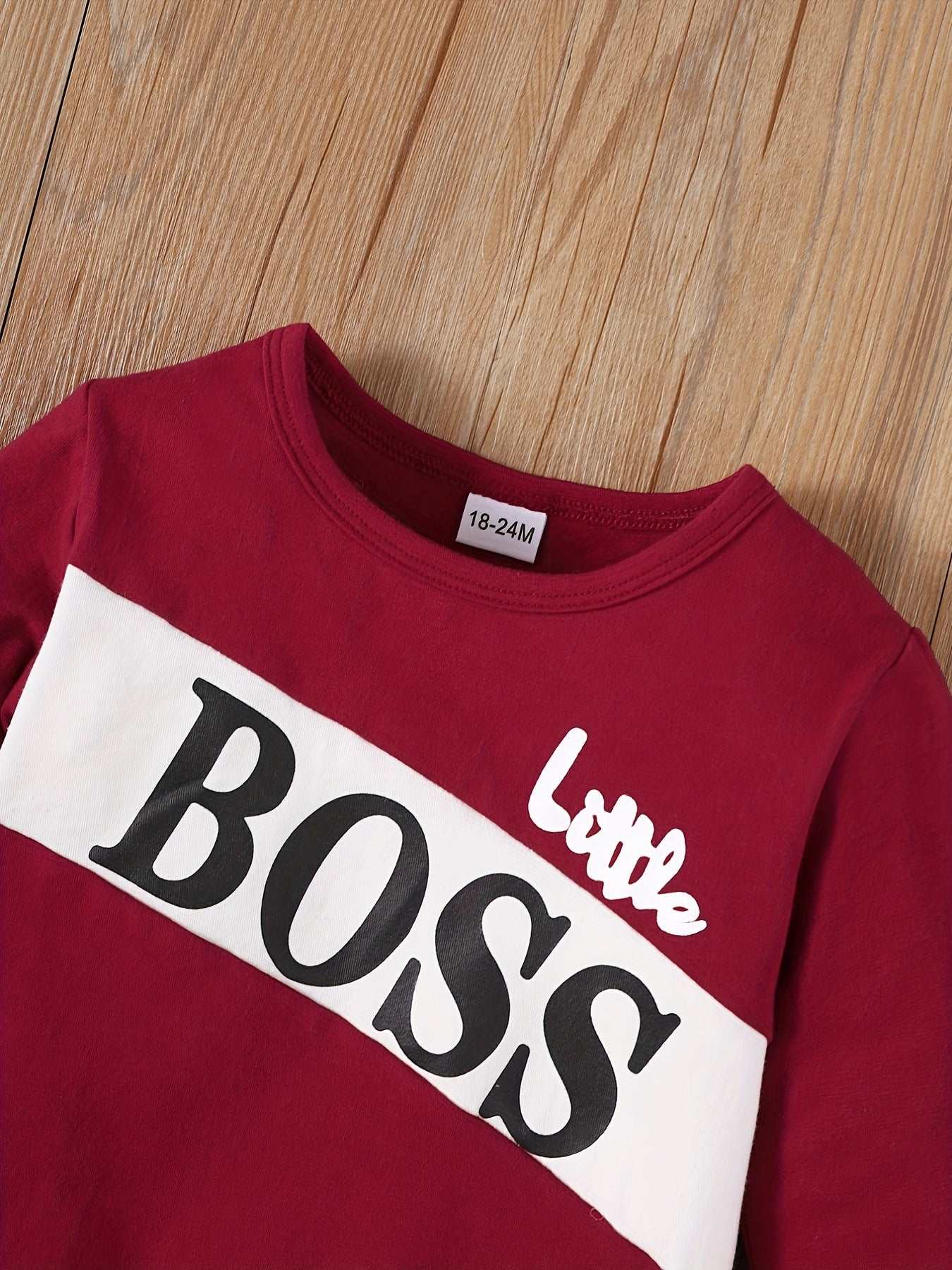 Boss Print Long Sleeve Boy sweat Suit Little Boss Print Long Sleeve Boy sweat Suit J&E Discount Store 