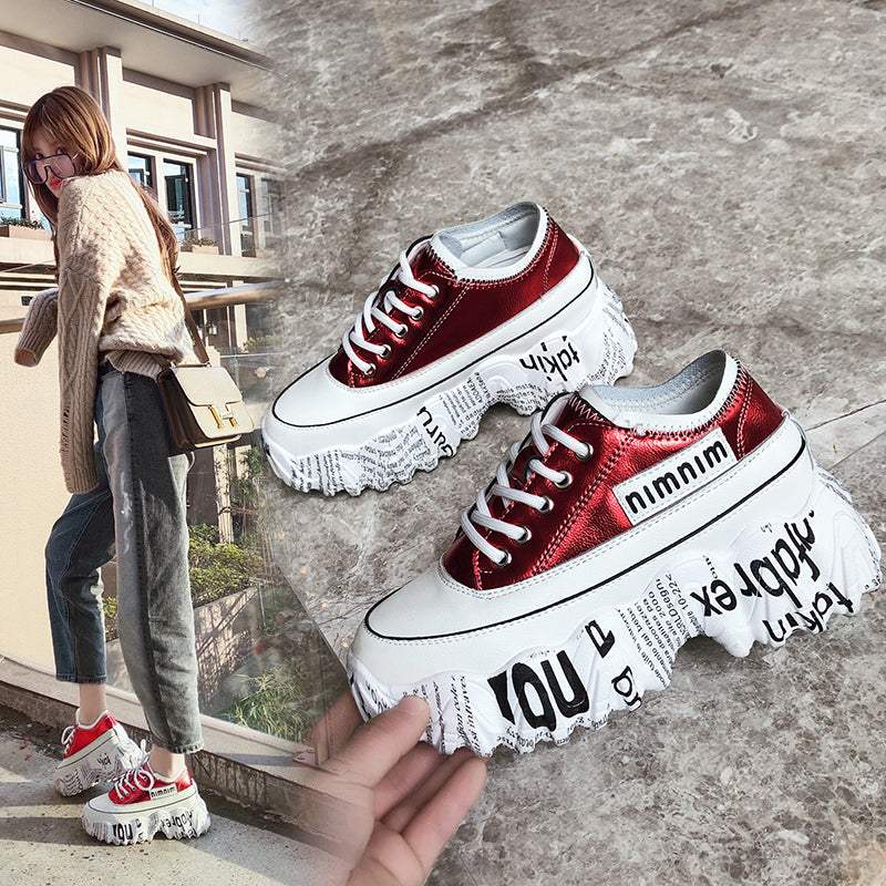 Newspaper Trifle Bottom Trendy Casual Heightening Sneakers Newspaper Trifle Bottom Trendy Casual Heightening Sneakers J&E Discount Store 