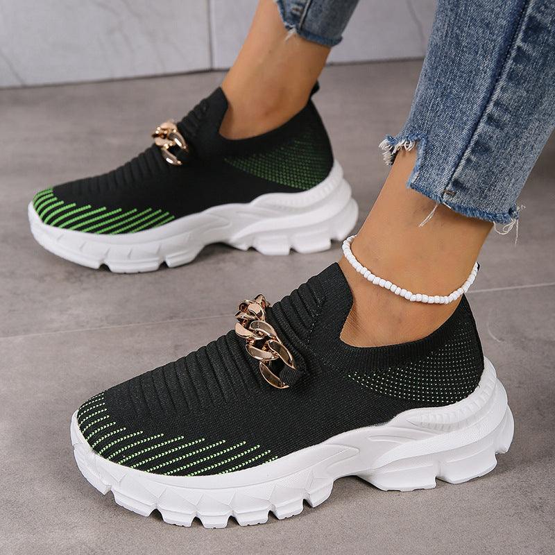 Women Breathable Casual Soft Sole Walking Sock Slip Fashion Chain Design Mesh Shoes For Women Breathable Casual Soft Sole  J&E Discount Store 