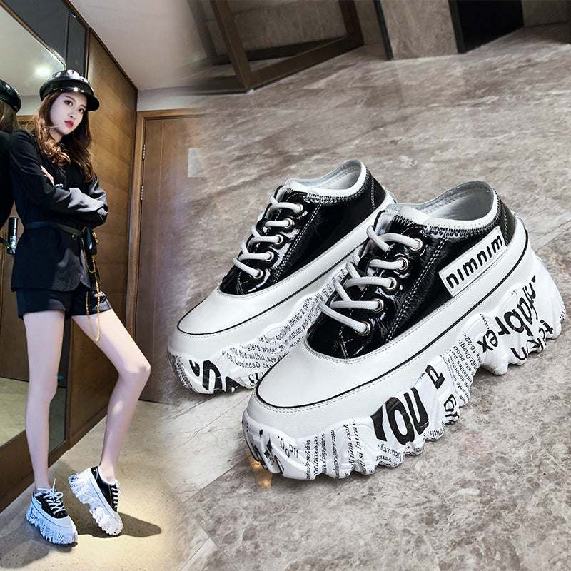 Newspaper Trifle Bottom Trendy Casual Heightening Sneakers Newspaper Trifle Bottom Trendy Casual Heightening Sneakers J&E Discount Store 