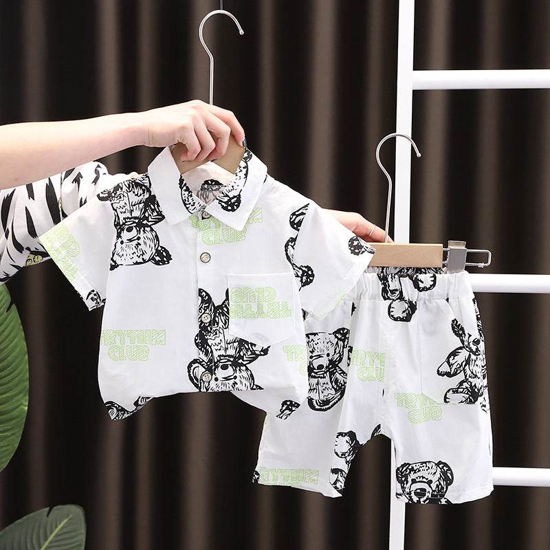 Lapel Short Sleeve Short Set- Bear-Lightweight Children' Lapel Short Sleeve Short Set- Bear-Lightweight Children's Clothing J&E Discount Store 