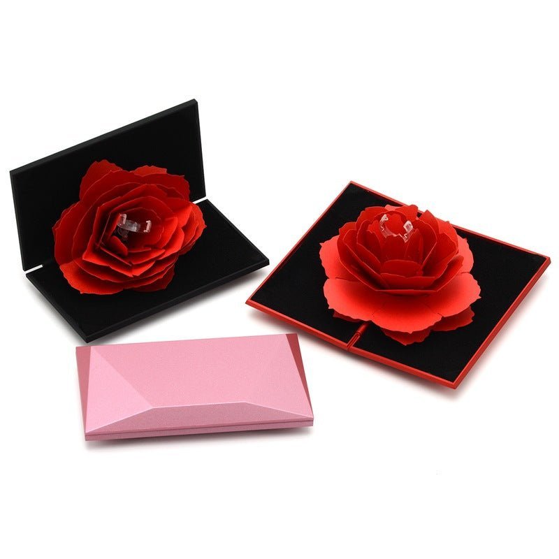 3D Love Box Heart-shaped Rose Flower Rotating Ring Box Valentines Day Gift - J&E Discount Store