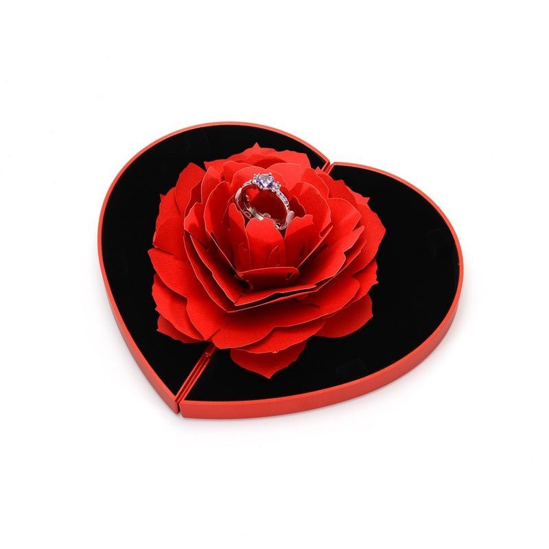 3D Love Box Heart-shaped Rose Flower Rotating Ring Box Valentines Day Gift - J&E Discount Store