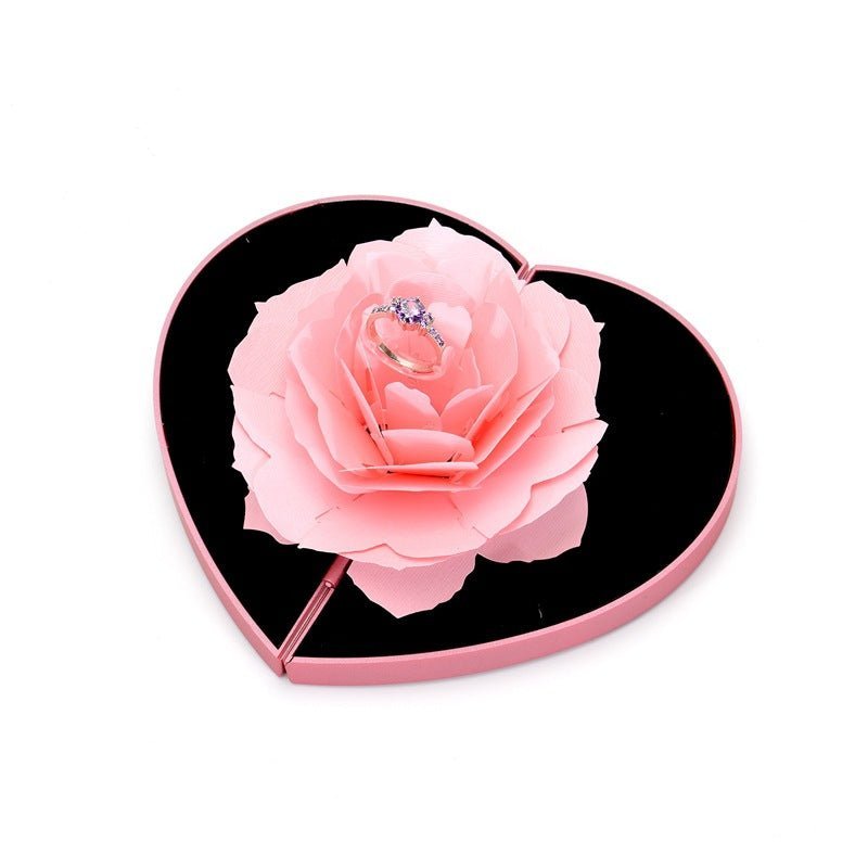 3D Love Box Heart-shaped Rose Flower Rotating Ring Box Valentines Day Gift - J&E Discount Store