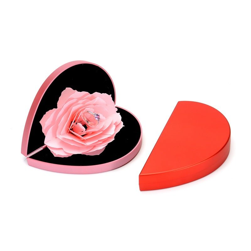 3D Love Box Heart-shaped Rose Flower Rotating Ring Box Valentines Day Gift - J&E Discount Store