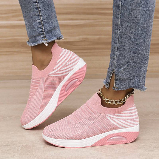 Stripe Design Mesh Shoes Fashion Slip New Stripe Design Mesh Shoes Fashion Slip On Air Cushion Shoes Breatha J&E Discount Store 