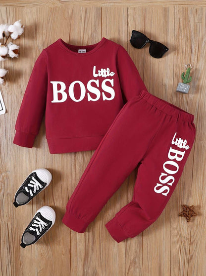 Boss Print Long Sleeve Boy sweat Suit Little Boss Print Long Sleeve Boy sweat Suit J&E Discount Store 