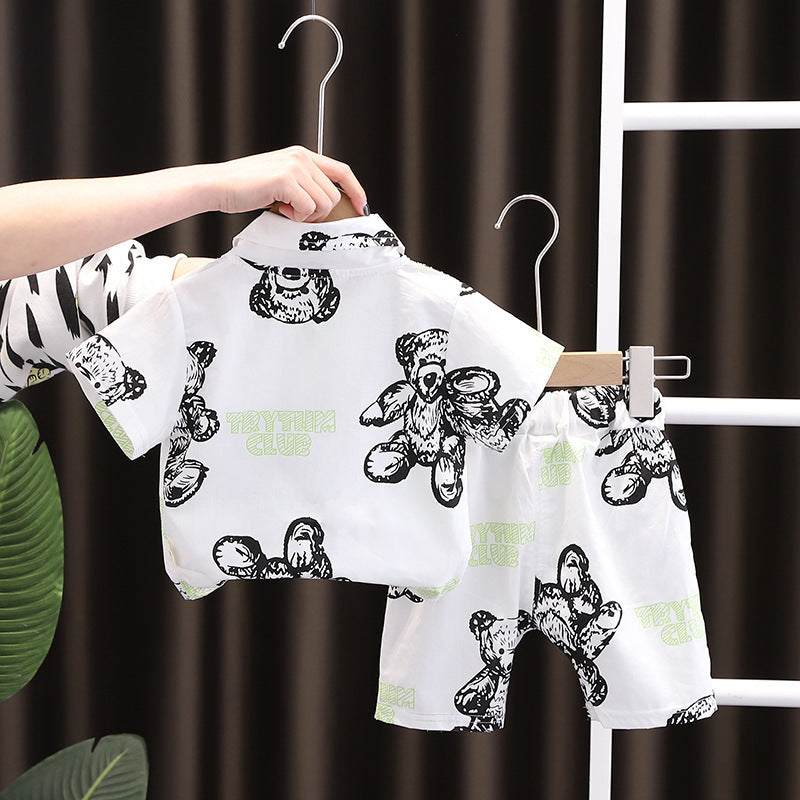 Lapel Short Sleeve Short Set- Bear-Lightweight Children' Lapel Short Sleeve Short Set- Bear-Lightweight Children's Clothing J&E Discount Store 