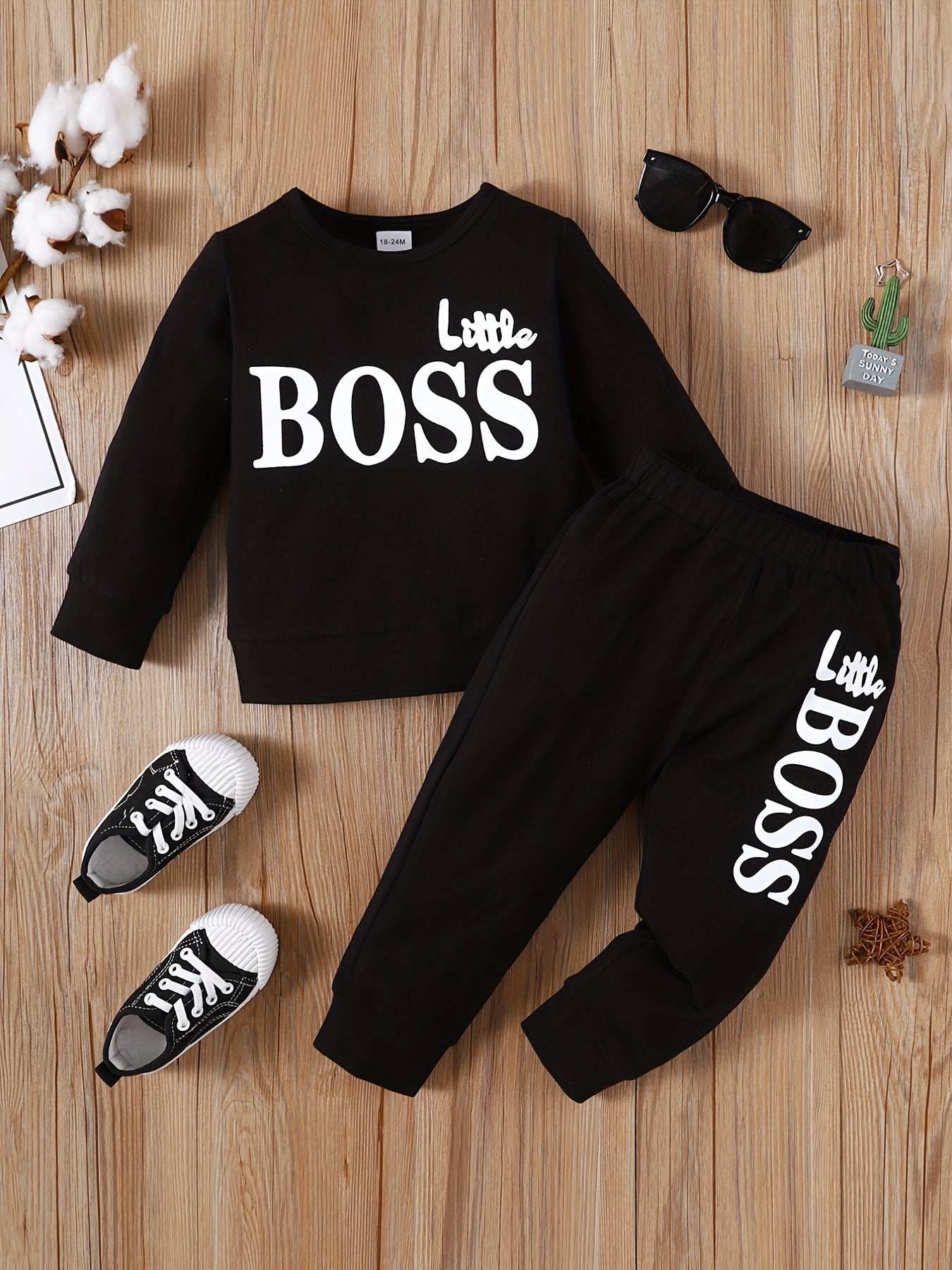 Boss Print Long Sleeve Boy sweat Suit Little Boss Print Long Sleeve Boy sweat Suit J&E Discount Store 