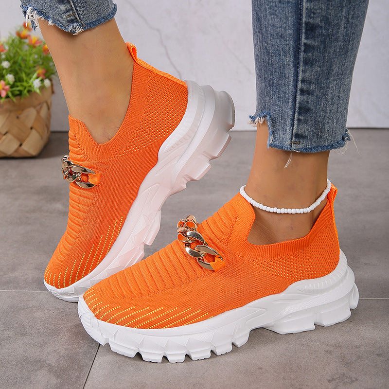 Women Breathable Casual Soft Sole Walking Sock Slip Fashion Chain Design Mesh Shoes For Women Breathable Casual Soft Sole  J&E Discount Store 