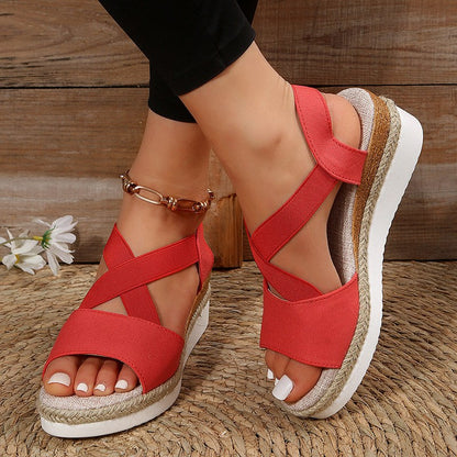 Wedge Sandals Wedge Sandals For Women Cross-strap Platform Gladiator Hemp Heel Shoes J&E Discount Store 