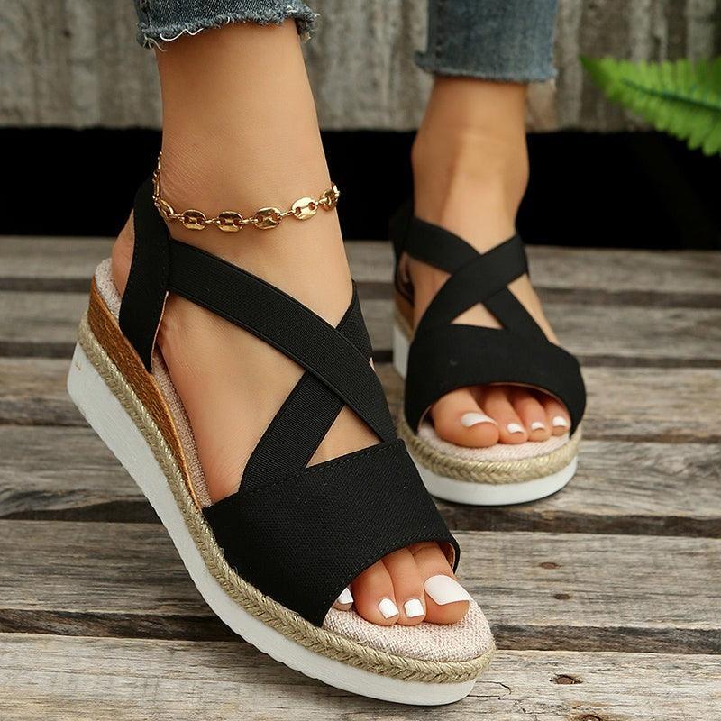 Wedge Sandals Wedge Sandals For Women Cross-strap Platform Gladiator Hemp Heel Shoes J&E Discount Store 
