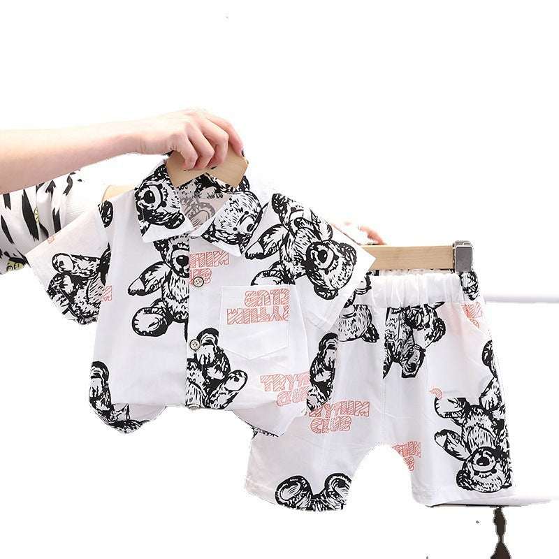 Lapel Short Sleeve Short Set- Bear-Lightweight Children' Lapel Short Sleeve Short Set- Bear-Lightweight Children's Clothing J&E Discount Store 