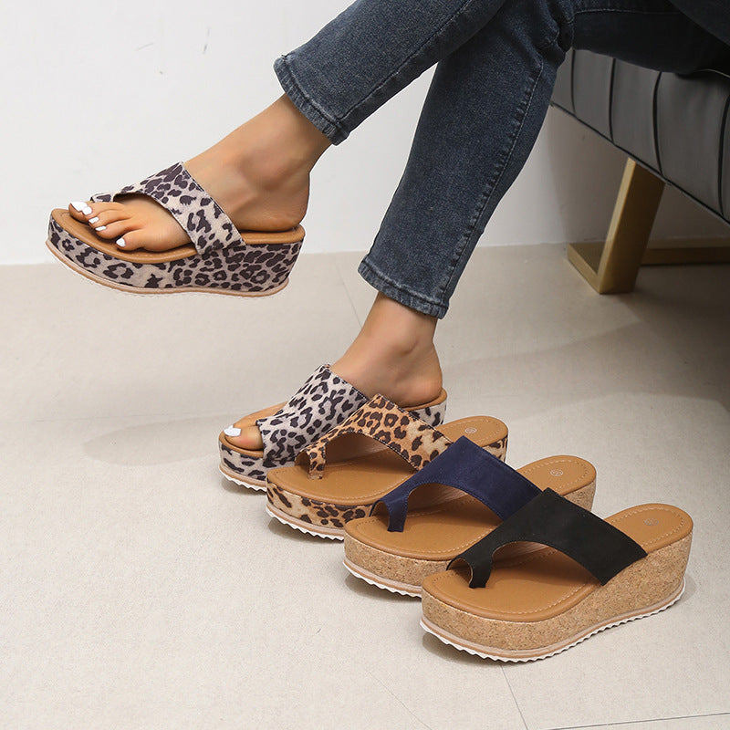 Fashion Leopard Print Wedge Slippers Fashion Leopard Print Wedge Slippers For Women New Thick-sole High Hee J&E Discount Store 