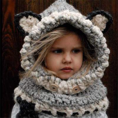 Baby Girls Hats Handmade Kids Winter Hats Wrap Bear Scarf Caps - J&E Discount Store