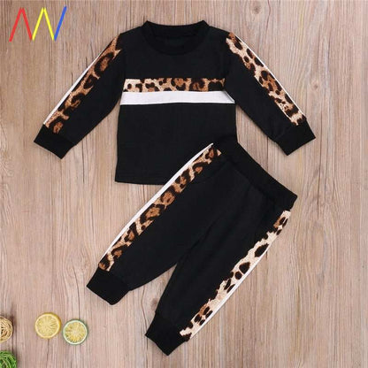 Baby Girls Stylish Set, Spring Winter Children Leopard Tracksuits - J&E Discount Store