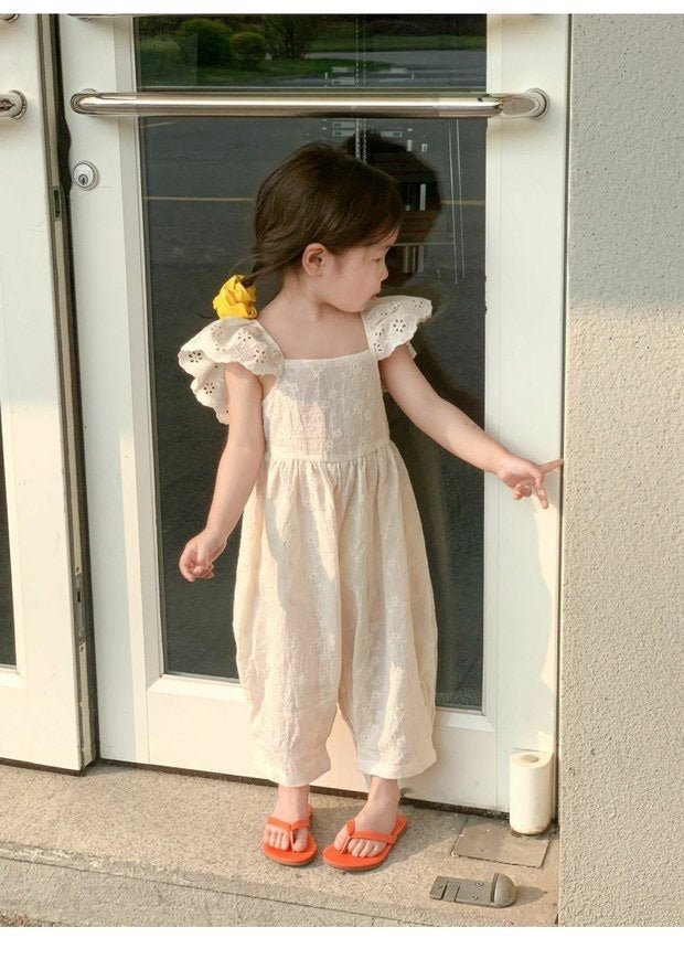 Embroidered Cotton Flounced Sleeve Exposed Back Jumpsuit Children's Embroidered Cotton Flounced Sleeve Exposed Back Jumpsuit J&E Discount Store 