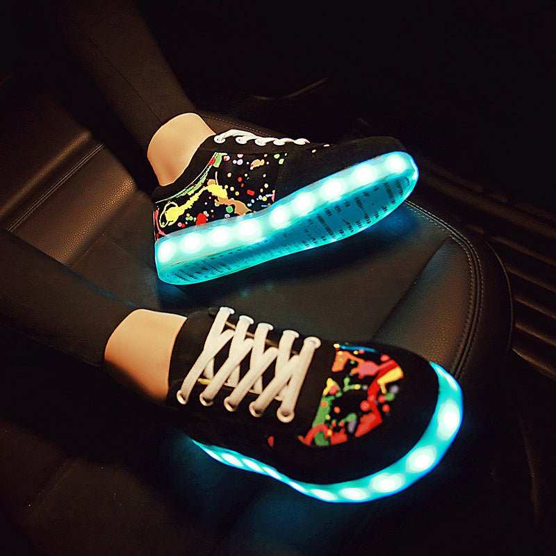 Couple Graffiti Low-cut Light Shoes USB Charging LED Lights Colorful Luminous Shoes - J&E Discount Store