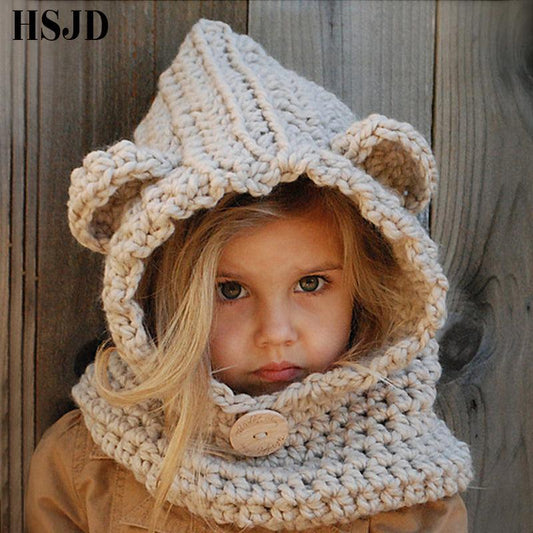 Girls Hats Handmade Kids Winter Hats Wrap Bear Scarf Caps Cute Autumn Children Cartoon Bear Knitted Hats Girls Hats Handmade Kids Winter Hats Wrap Bear Scarf Caps Cute Autumn  J&E Discount Store 