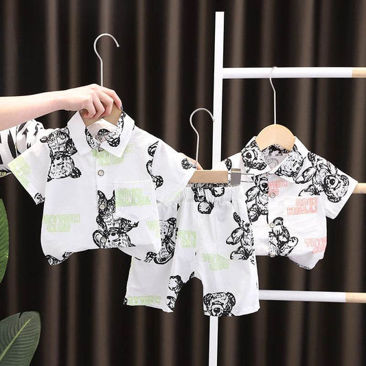 Lapel Short Sleeve Short Set- Bear-Lightweight Children' Lapel Short Sleeve Short Set- Bear-Lightweight Children's Clothing J&E Discount Store 