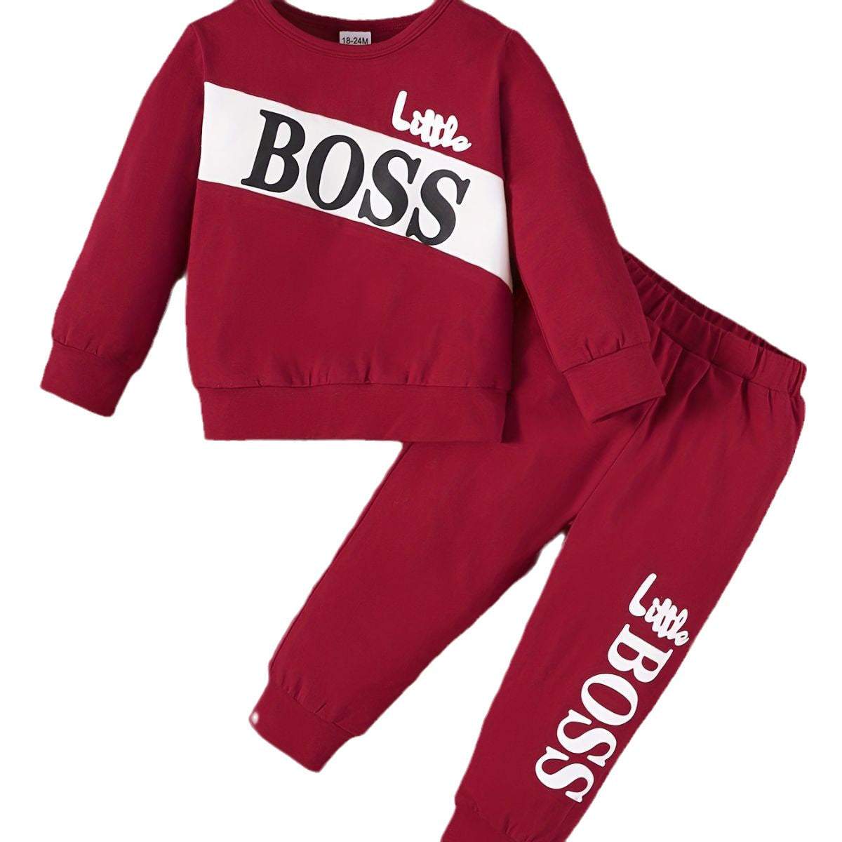 Boss Print Long Sleeve Boy sweat Suit Little Boss Print Long Sleeve Boy sweat Suit J&E Discount Store 