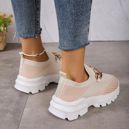 Women Breathable Casual Soft Sole Walking Sock Slip Fashion Chain Design Mesh Shoes For Women Breathable Casual Soft Sole  J&E Discount Store 